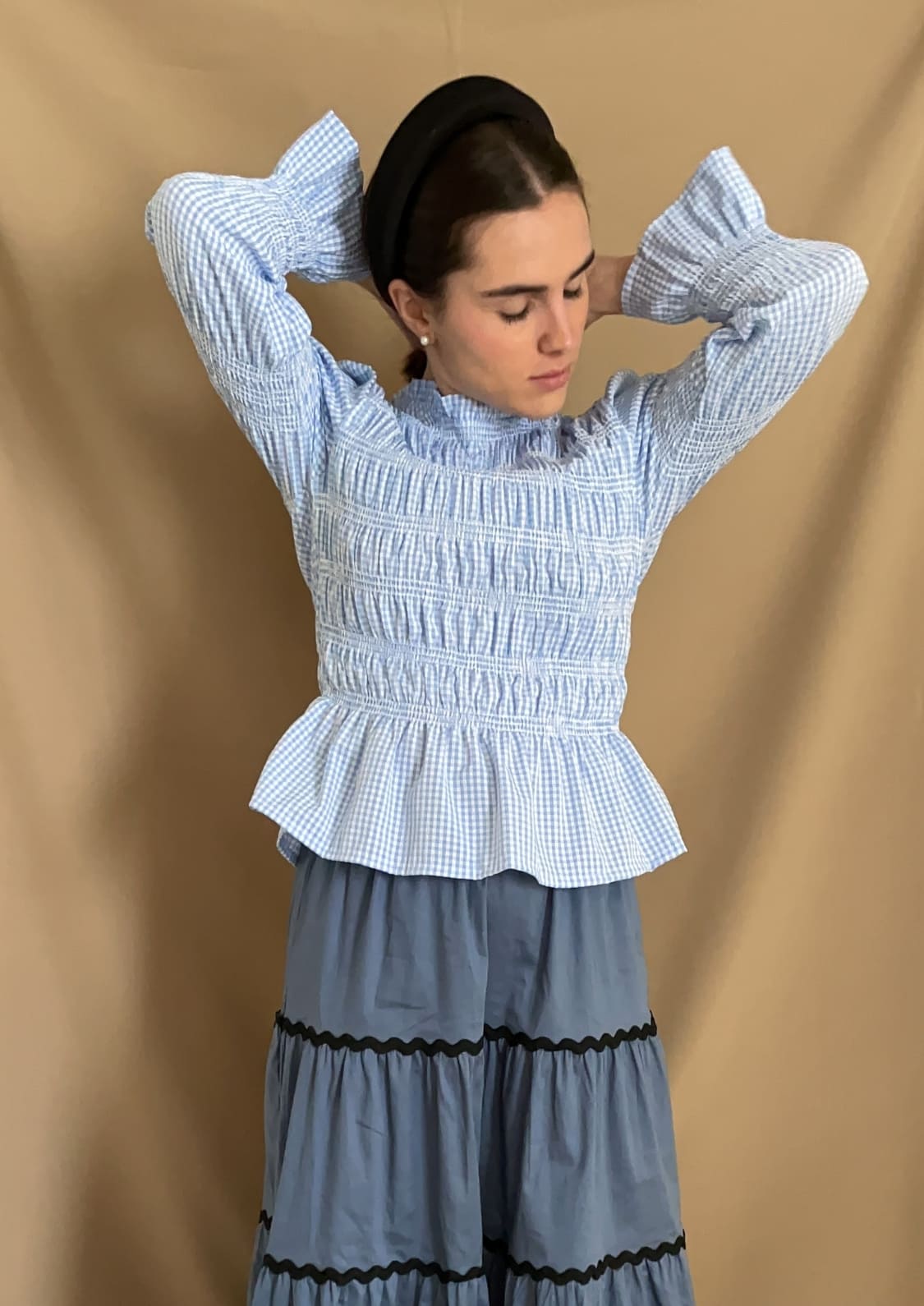 Blusa Oporto manga larga - Azul Vichy