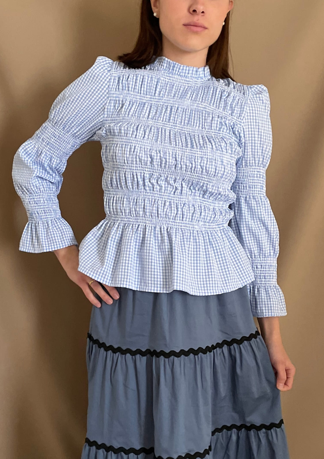 Blusa Oporto manga larga - Azul Vichy