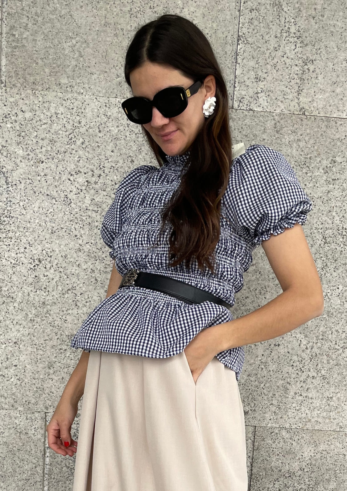Blusa Oporto manga corta - Azul Marino Vichy
