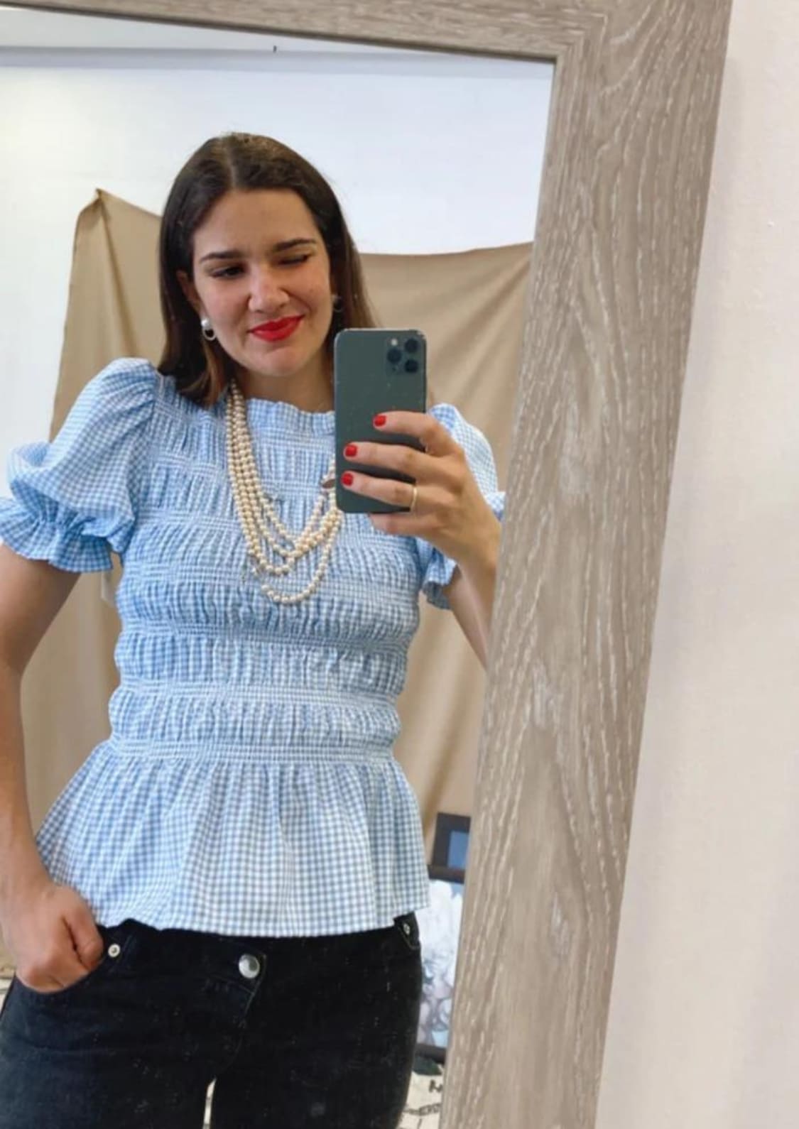 Blusa Oporto manga corta - Azul claro Vichy