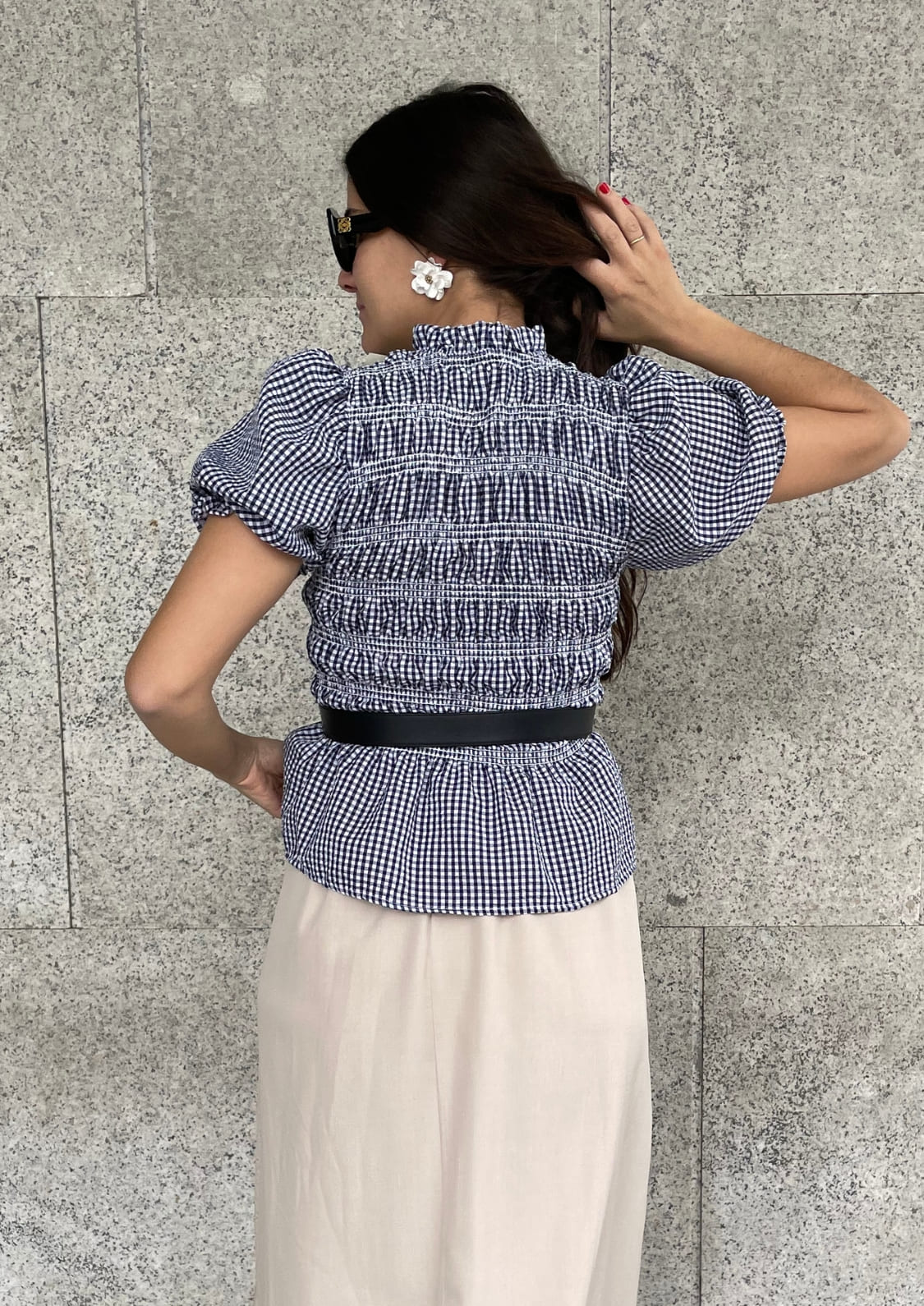 Blusa Oporto manga corta - Azul Marino Vichy