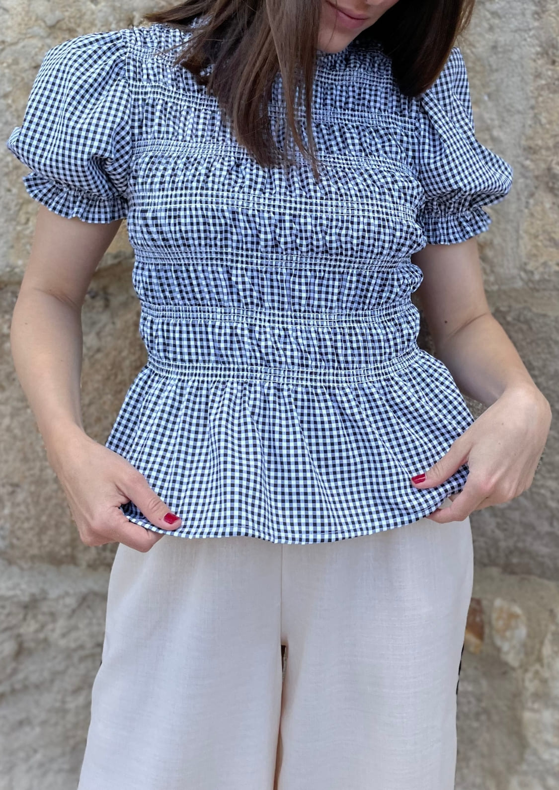 Blusa Oporto manga corta - Negro Vichy