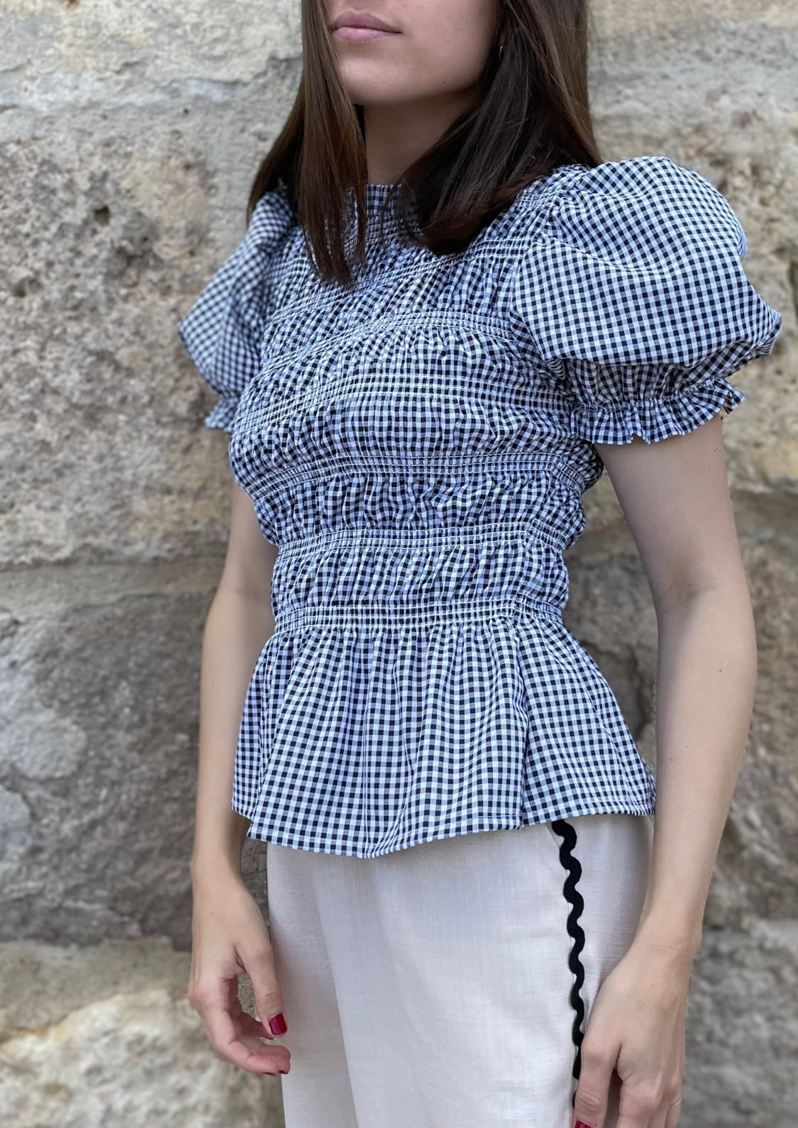 Blusa Oporto manga corta - Negro Vichy