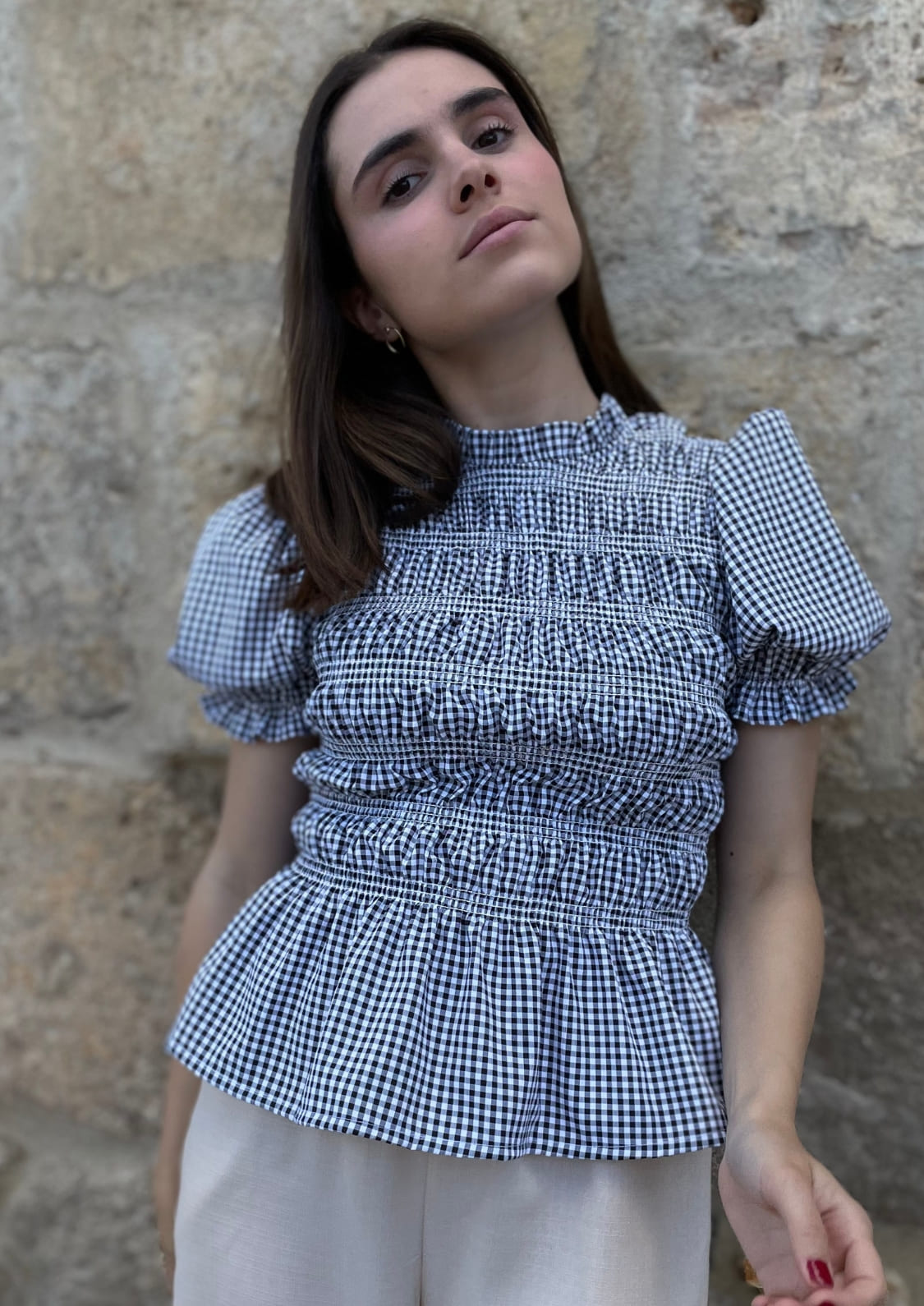 Blusa Oporto manga corta - Negro Vichy