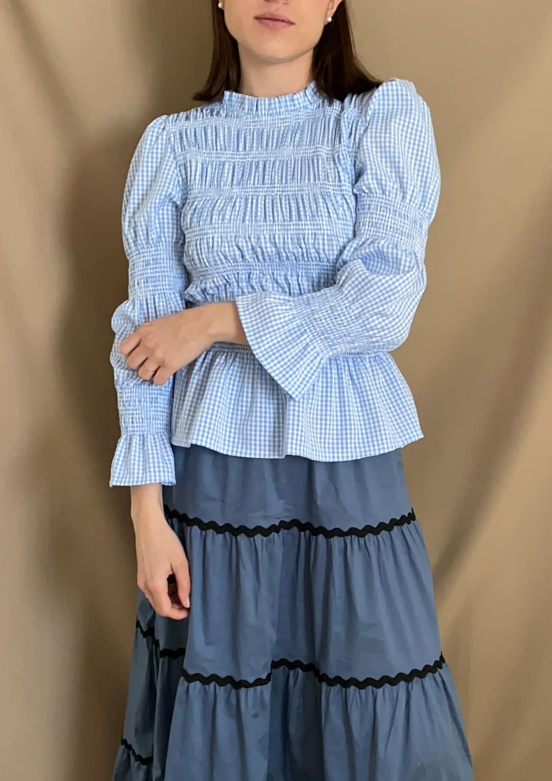 Blusa Oporto manga larga - Azul Vichy