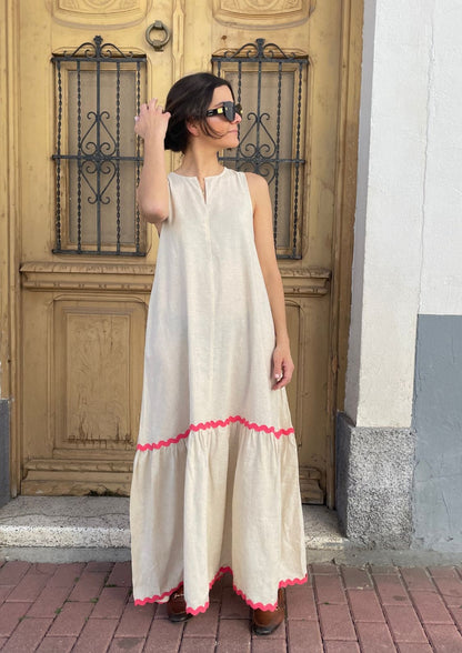 Vestido Almería - Beige y Coral