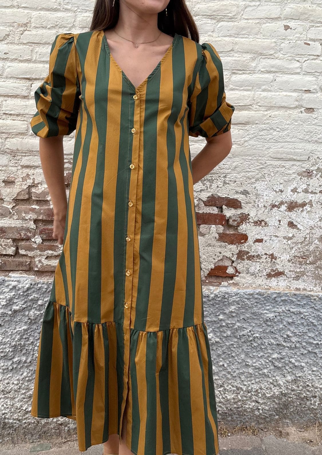 Vestido Copenhague - Verde/mostaza