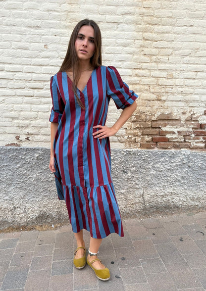 Vestido Copenhague - Azul/Burdeos