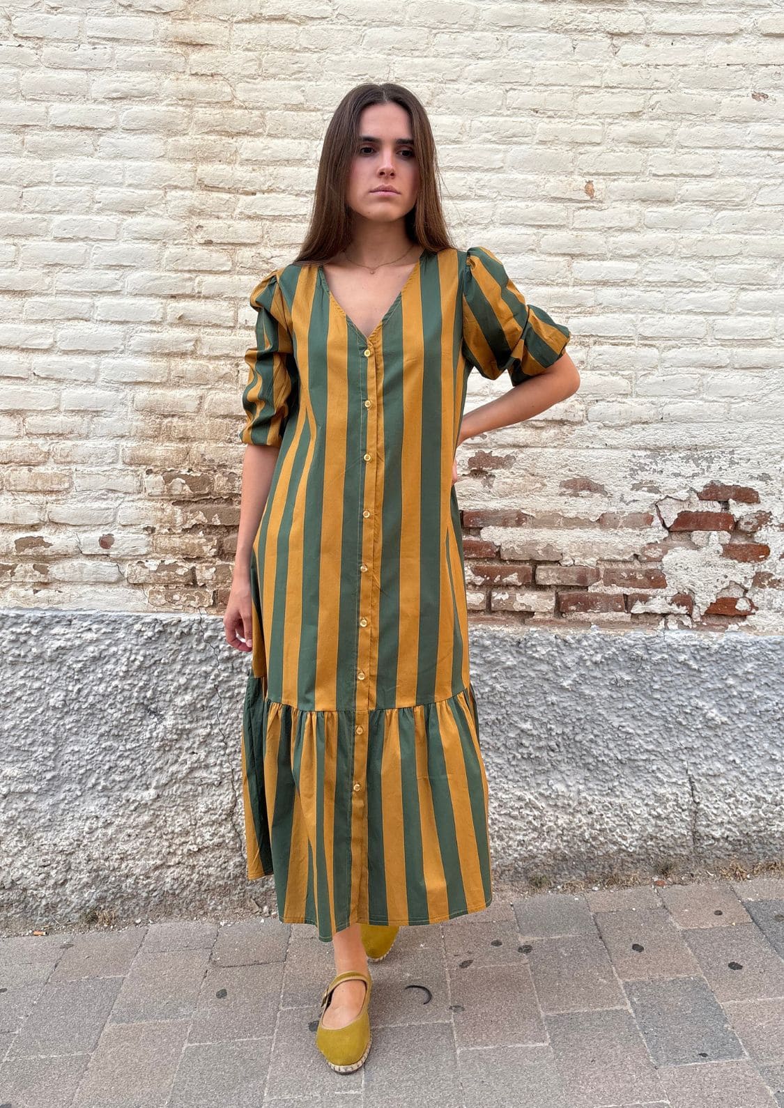 Vestido Copenhague - Verde/mostaza