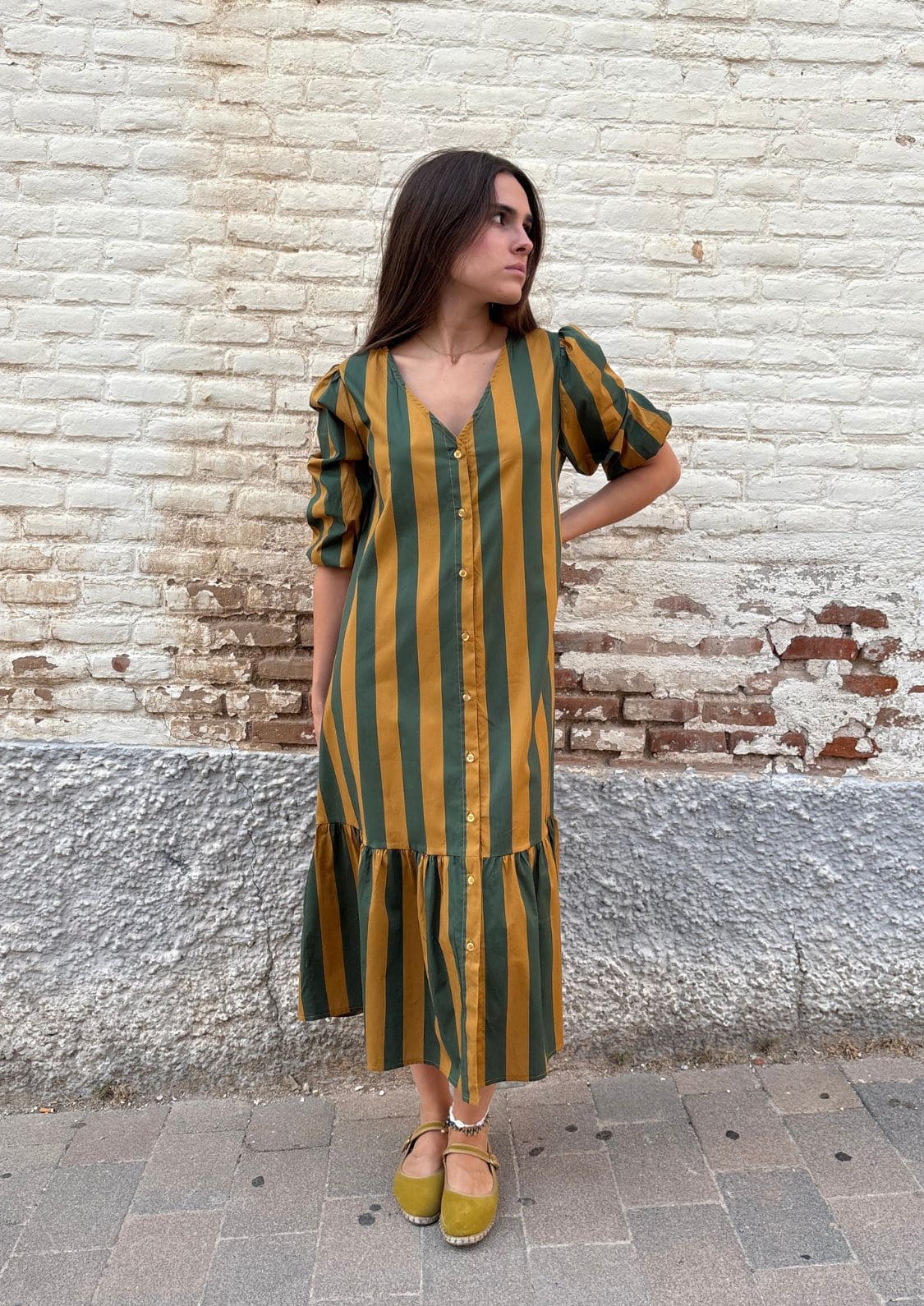 Vestido Copenhague - Verde/mostaza