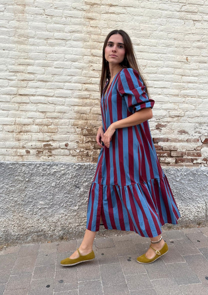 Vestido Copenhague - Azul/Burdeos
