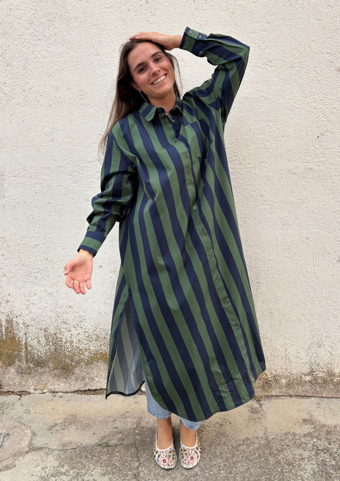 Vestido camisero Copenhague - Azul/Verde