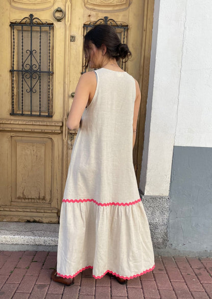 Vestido Almería - Beige y Coral