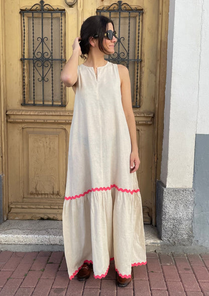 Vestido Almería - Beige y Coral