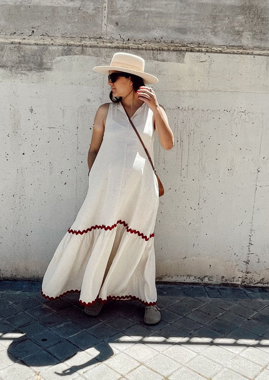 Vestido Almería - Beige y Coral